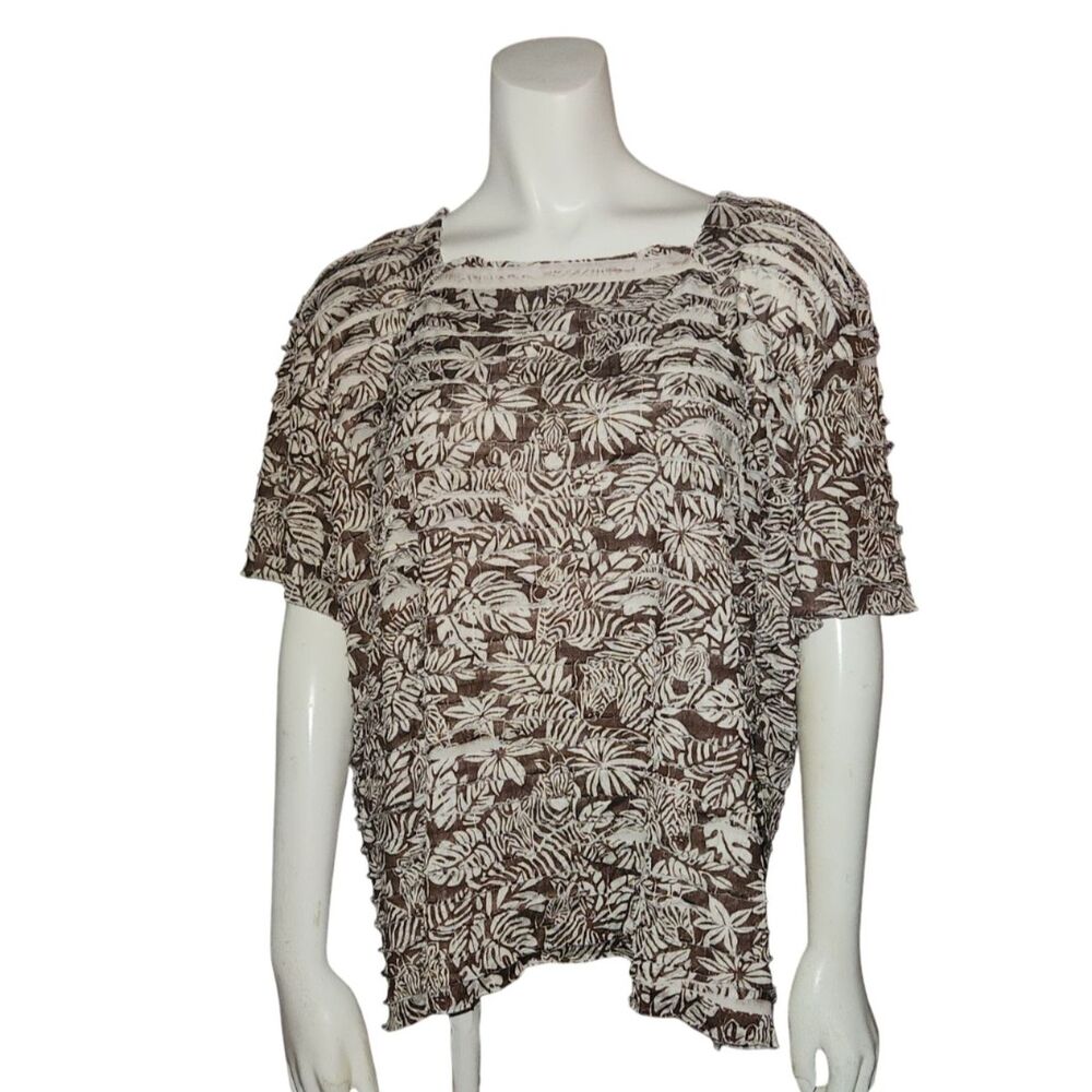 Alfred Dunner Brown And White Leaf Pattern Layered Top Womens Size Large